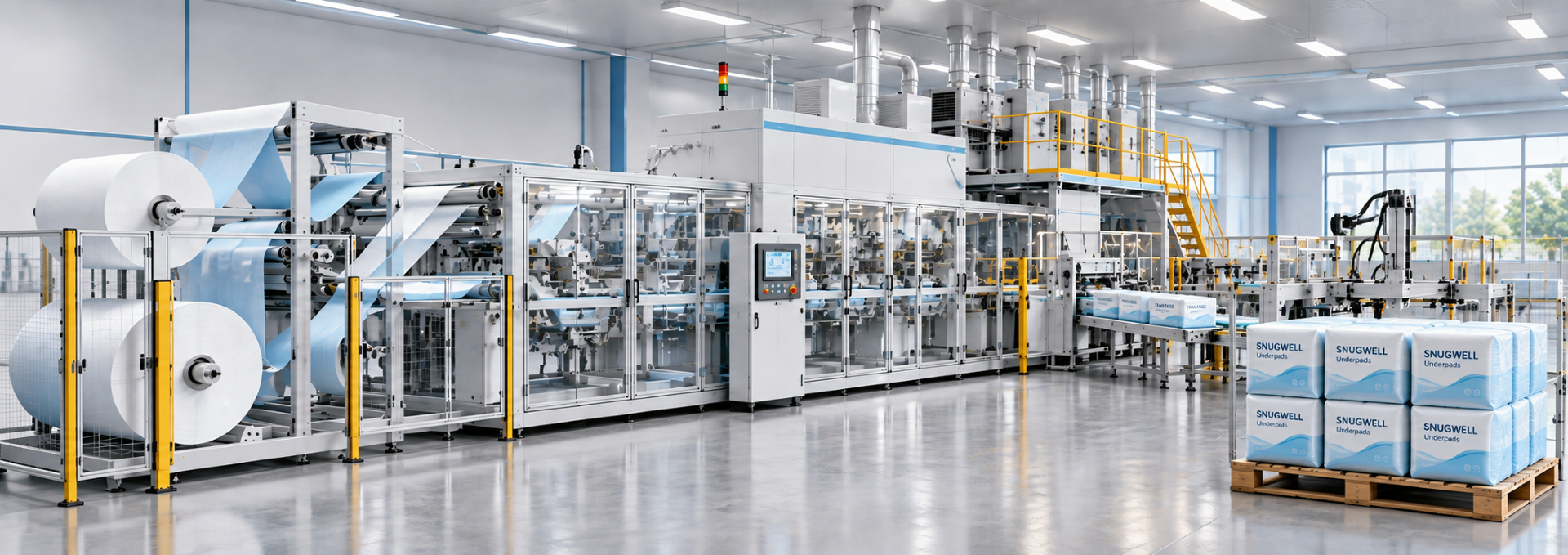 Snugwell disposable hygiene production line and packaged underpads