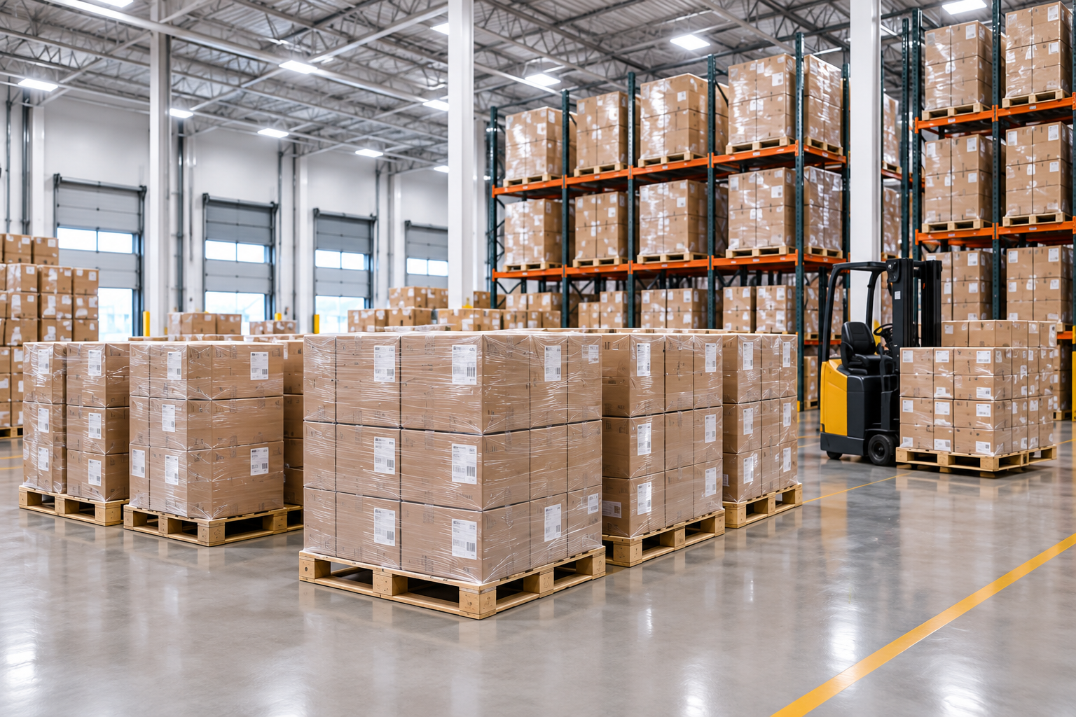 Palletized inventory in the Snugwell warehouse